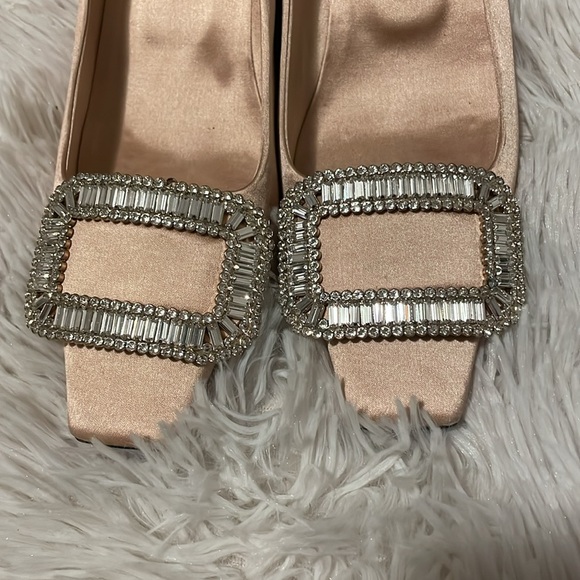 Roger Vivier Belle Pilgrim Buckle Satin Pumps (in blush pink) - Picture 4 of 11